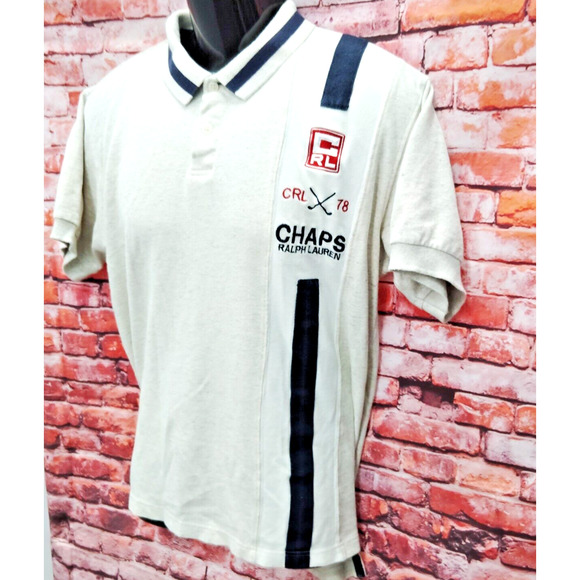 Vintage Chaps Ralph Lauren Polo Shirt Men's Beige Embroidered Logo Short Sleeve - Picture 4 of 7